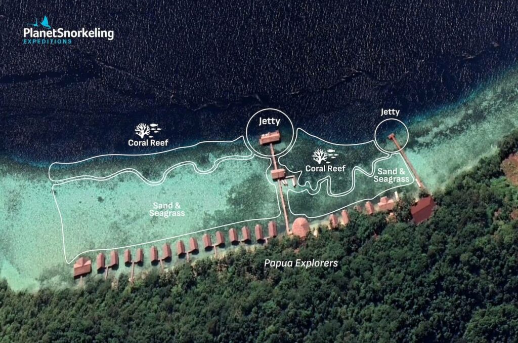 Papua Explorers Resort House Reef Snorkeling Map.