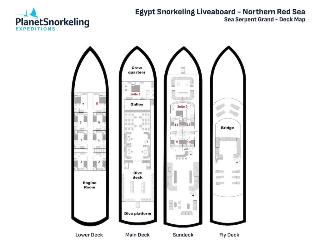 Deck Map of the Sea Serpent Grand - Red Sea Snorkeling Liveaboard