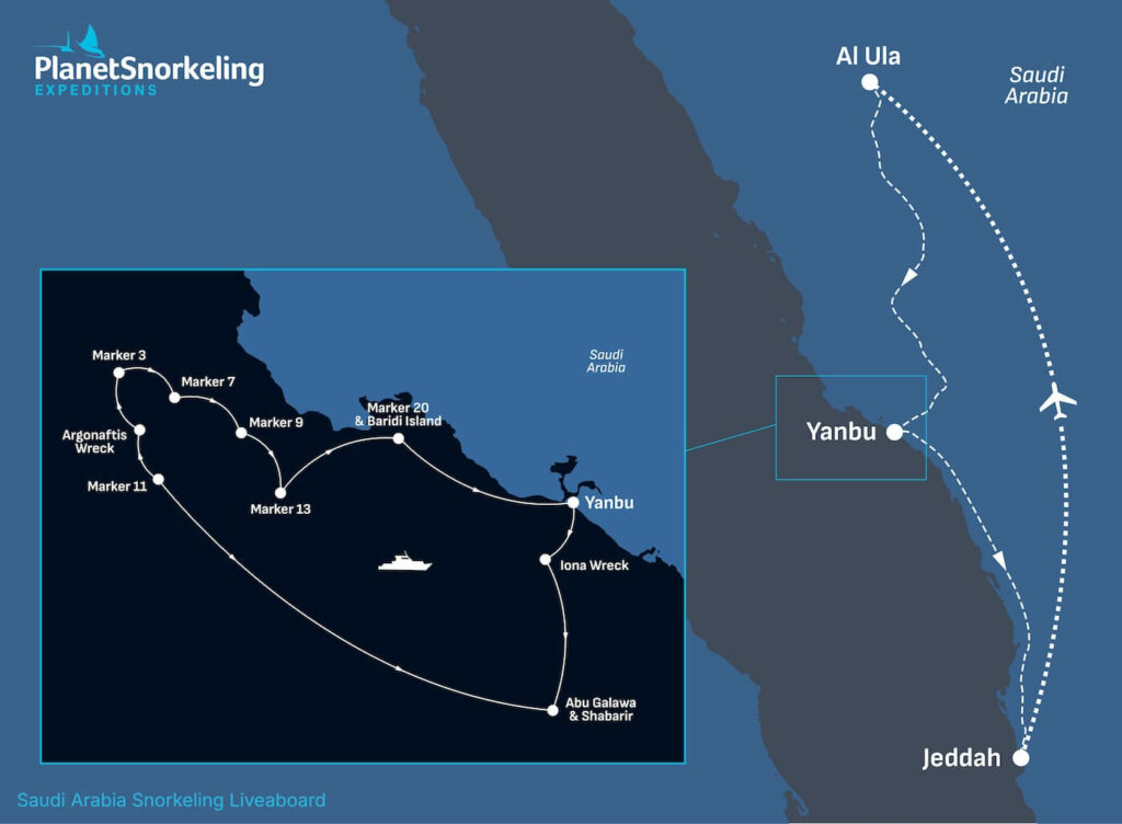 Saudi Arabia liveaboard itinerary map